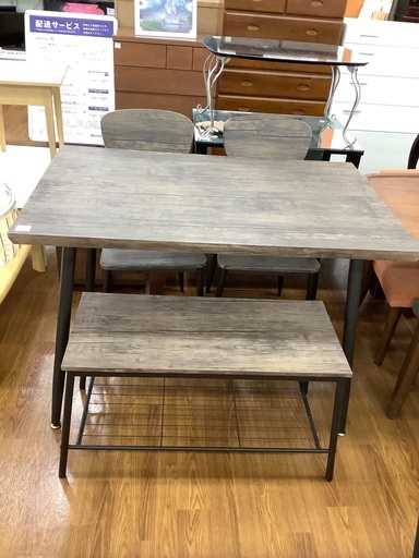 軽トラック無料貸し出し有り！ベンチダイニング4点セット　ブラウン