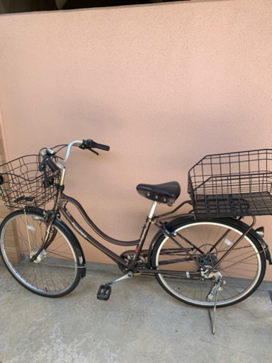 引取り先決まりました。6段変速 自転車 茶色 かご付き