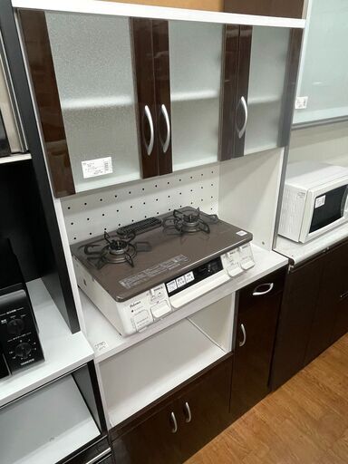 レンジボード　3枚扉　ブラック×ホワイト