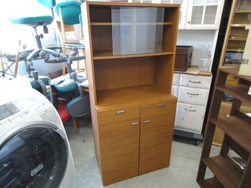 食器棚 コンセント付き 幅75×奥46×高170cm レンジボード キッチン収納 木目調 レトロ 札幌市 中央区 南12条