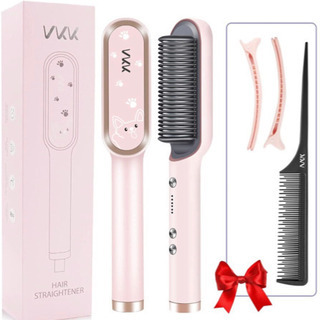 【新品未使用】ストレートヒートブラシ 電熱ヘアブラシ ストレート...