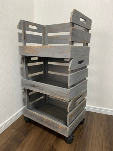 お洒落家具☆3段ウッド収納ケース棚