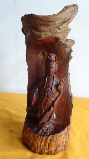 ★ 稀少 一刀彫 観音菩薩 木彫り 美術品 天然木材 縁起物 ★