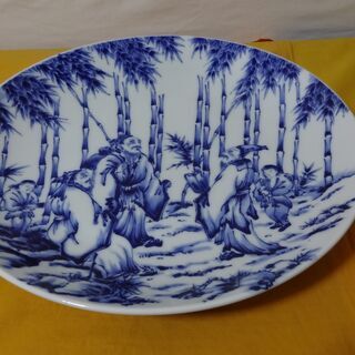 ★ 肥前 哲三郎作 竹 仙人 唐子 絵皿 大皿 飾り皿 ★の画像