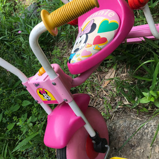 【お取引先決定】ディズニー　ミニーちゃん三輪車　女の子　ピンク　背押し棒の画像