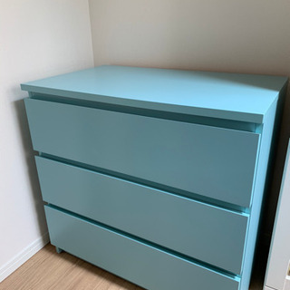 イケア ３段チェスト マルムシリーズ ターコイズブルーの画像