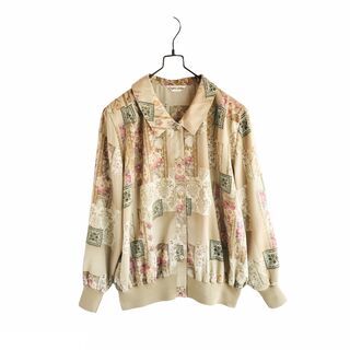 vintage古着＊砂・象牙色＊ヨーロッパ柄 アート 絵画風柄＊日本製＊ブルゾンの画像