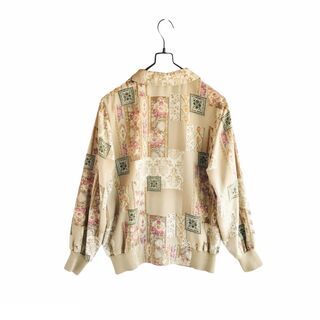 vintage古着＊砂・象牙色＊ヨーロッパ柄 アート 絵画風柄＊日本製＊ブルゾンの画像