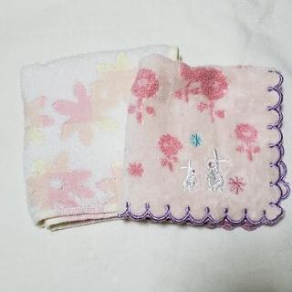 うさぎ　花柄　タオルハンカチ　2枚