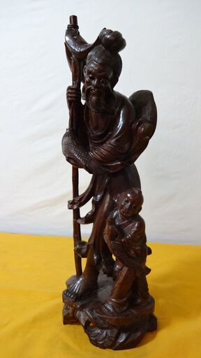 ★ 木彫り 老人 唐子 魚 玉眼 中国古玩 精密細工 古美術品 ★