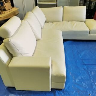 ラッソ カウチソファ L字 ホワイト アイボリー系 白 革 レザー調 2500