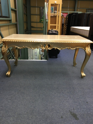 de3270　★中古　大理石猫脚ローテーブル