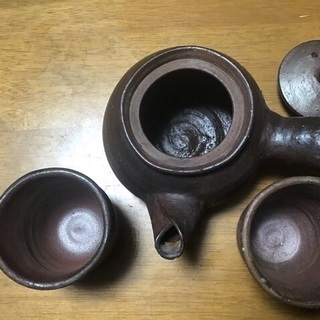 島武己（1943〜）南蛮荒焼き急須コップセット「本部阿弥陀古窯」「中城