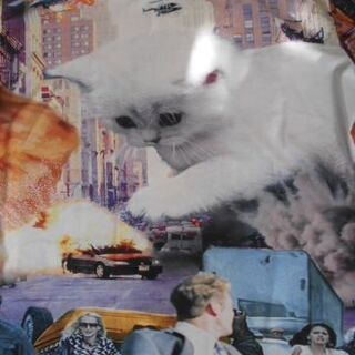 【値下げ！】USA直輸入★猫 ど迫力パニック柄Tシャツ★新品★XL★男女兼用★発送も可の画像