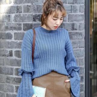 selectMOCA 長袖ニット サックスブルー色