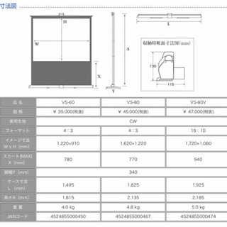 プロジェクター、80型ワイドスクリーン　セットの画像