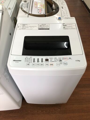 【リサイクルショップどりーむ天保山店】1856【期間限定30％OFF対象品】　洗濯機　Hisense　ハイセンス　HW-E4502　4.5Kg　2019年製　ホワイトカラー　中古品【3ヵ月保証付き】