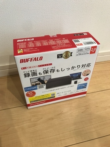 新品未使用です。2021.03.28購入。外付HDD バッファロー HD-NRLD2.0U3-BA [USB3.1/USB3.0/USB2.0 外付けHDD PC用＆TV録画用 静音＆防振＆放熱設計 日本製 2TB]