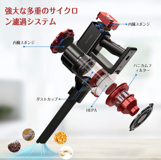 新品未使用　新生活応援家電掃除機 コードレス 20000pa 4way 遠心分離 1.2Lダストカップ 伸縮型パイプ 左右180°上下90°回転 多重濾過 LED付き コードレスクリーナー  フロア/カーペット/カーテン/ソファ/車に適用サイクロン掃除機   W100