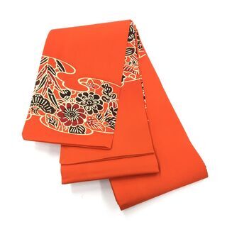  美品　◇長尺　小紋　半幅帯◇　朱　発色綺麗　全通柄　◇長さ40...