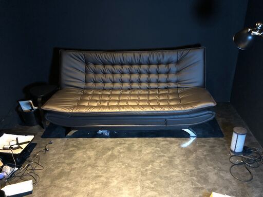 ソファベッド　合皮　ブラック　革ソファベッド