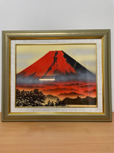 【大幅値下げ‼️】《手描き油絵》葛谷聖山（梅月）日本画額Ｆ6金 「赤富士」