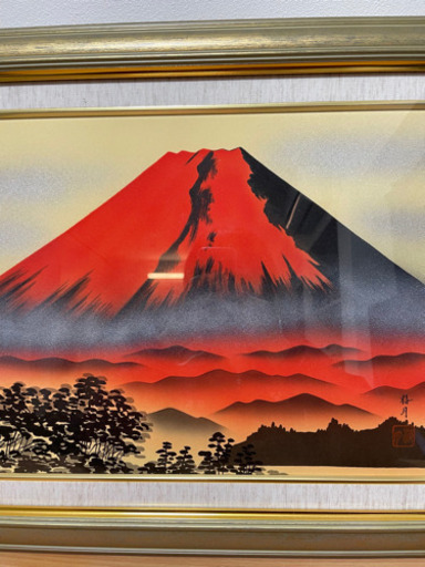 【大幅値下げ‼️】《手描き油絵》葛谷聖山（梅月）日本画額Ｆ6金 「赤富士」