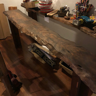 流木風厚板のコーナーデスクの画像