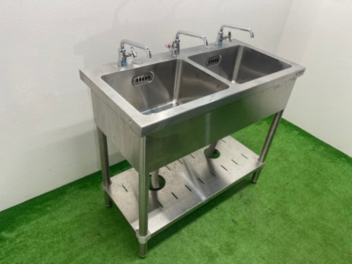 業務用　ステンレス　2層シンク流し台 　蛇口付き　店舗　飲食店　Ｗ９００ｘＤ４５０ｘＨ８００ｍｍ