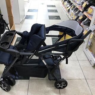 美品 KATOJI ベビーカー ネイビー 引取限定】KATOJI 2人乗りベビーカー ネイビー【小倉南区葛原東】