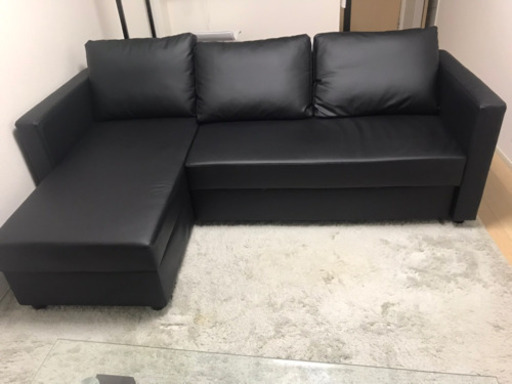 【美品】黒合皮ソファーベッド 