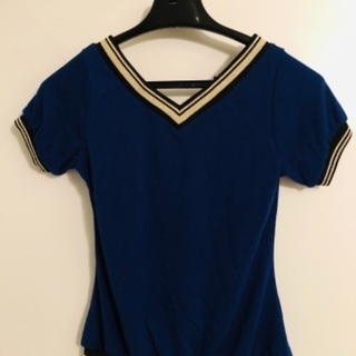 ロイヤルブルーのvネックトップスの画像