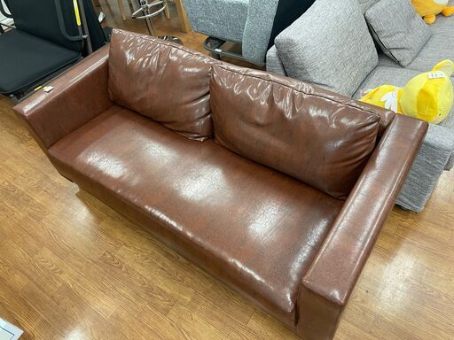 PUレザー2人掛けソファ　ブラウン