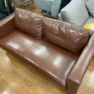 PUレザー2人掛けソファ ブラウン