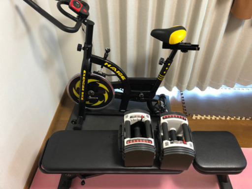 アジャスタブルダンベル、ベンチ、フィットネスバイク