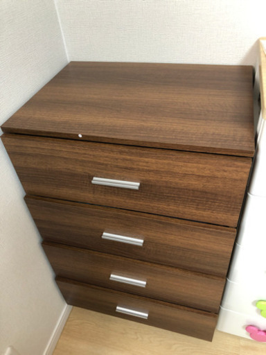 スライドレール付4段チェスト　ブラウン