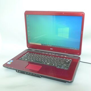 1台限定 送料無料 新品SSD搭載 レッド色 ノートパソコン 中古良品 Windows10 16型 NEC PC-LL700VG6R Core2Duo 4GB BD-R 無線 LibreOffice済