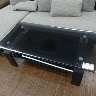 札幌 引き取り センターテーブル/ローテーブル ガラス 黒 収納棚付き