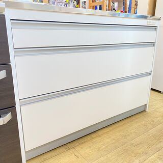 ステンレス天板 キッチンカウンター コンセント付 幅120cm 引き出し 収納 大容量 　買取帝国 朝霞店