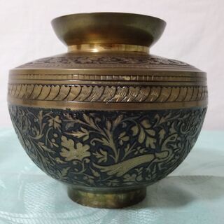 ★ 年代物 稀少レア 小物入れ 壺 花瓶 花と孔雀 民族工芸品 インテリア INDIA ★の画像