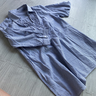 夏にオシャレ！isin ワンピース チュニック 七分袖　ブルー 2の画像