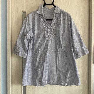 夏にオシャレ！isin ワンピース チュニック 七分袖　ブルー 2の画像