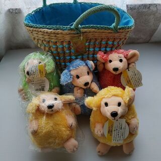 未使用品•バスケットかご& ぬいぐるみ5個
