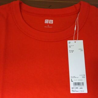 ☆超特別最終赤字価格　半額（1,000円を500円）　【ユニクロ】 無地クルーネックＴシャツ　オレンジ　Ｌサイズ 新品の画像