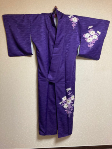 5MKO384  袷着物  紫 訪問着 刺繍 菊柄