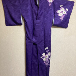 5MKO384  袷着物  紫 訪問着 刺繍 菊柄