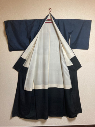 5MKO389   袷着物  男性用  単色  黒  小紋  シンプル
