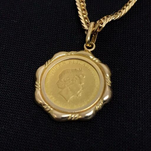 K24 金貨 トップ付 K18 喜平 6面 ダブル ネックレス 18金 10.2ｇg 40cm 幅約3mm