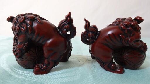 ★伝統工芸  狛犬 玉乗り獅子 対セット シーサー 縁起物 開運 魔除け 置き物 ★  