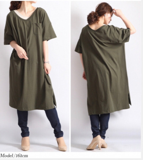 【新品】4L／ワンピース　Ｖネック　コットン